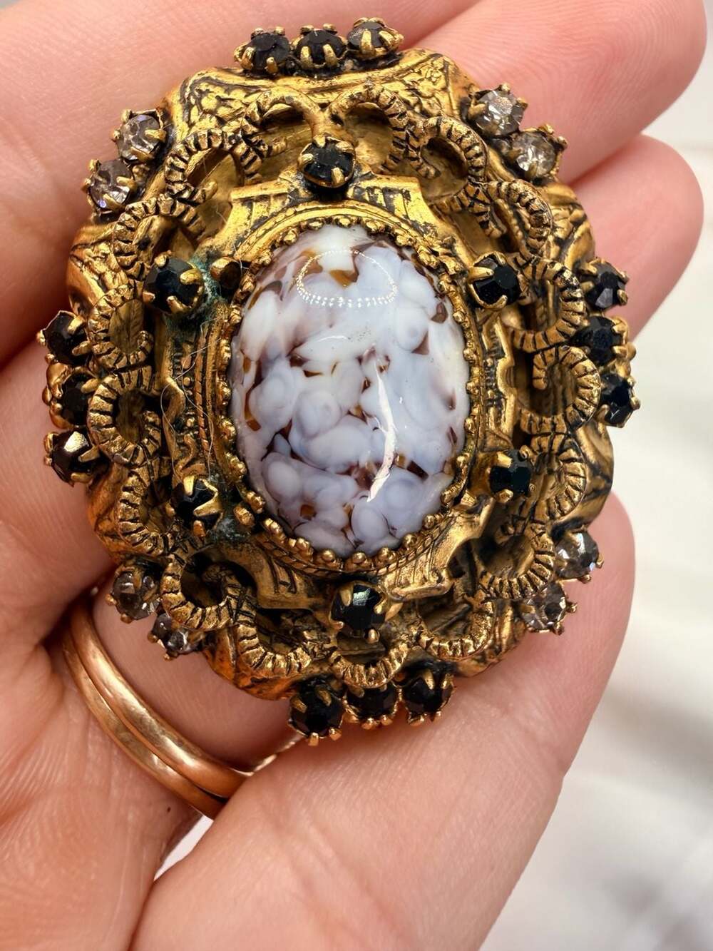 Original By Robert Vintage Filigree Glass Cabochon Brooch